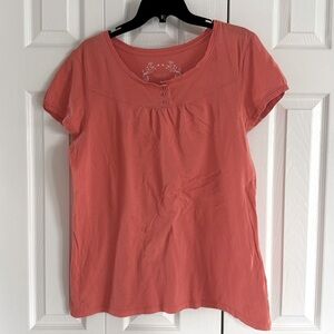 Sonoma LIFE + style Women's Short Sleeve Coral 3 Button Down Shirt - L
